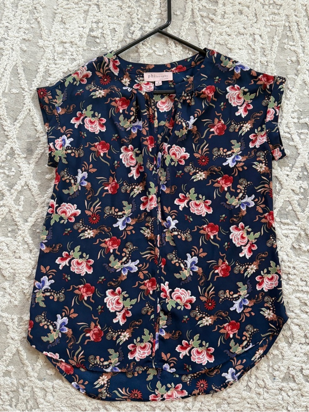 Philosophy Navy Floral Cap-Sleeve Blouse